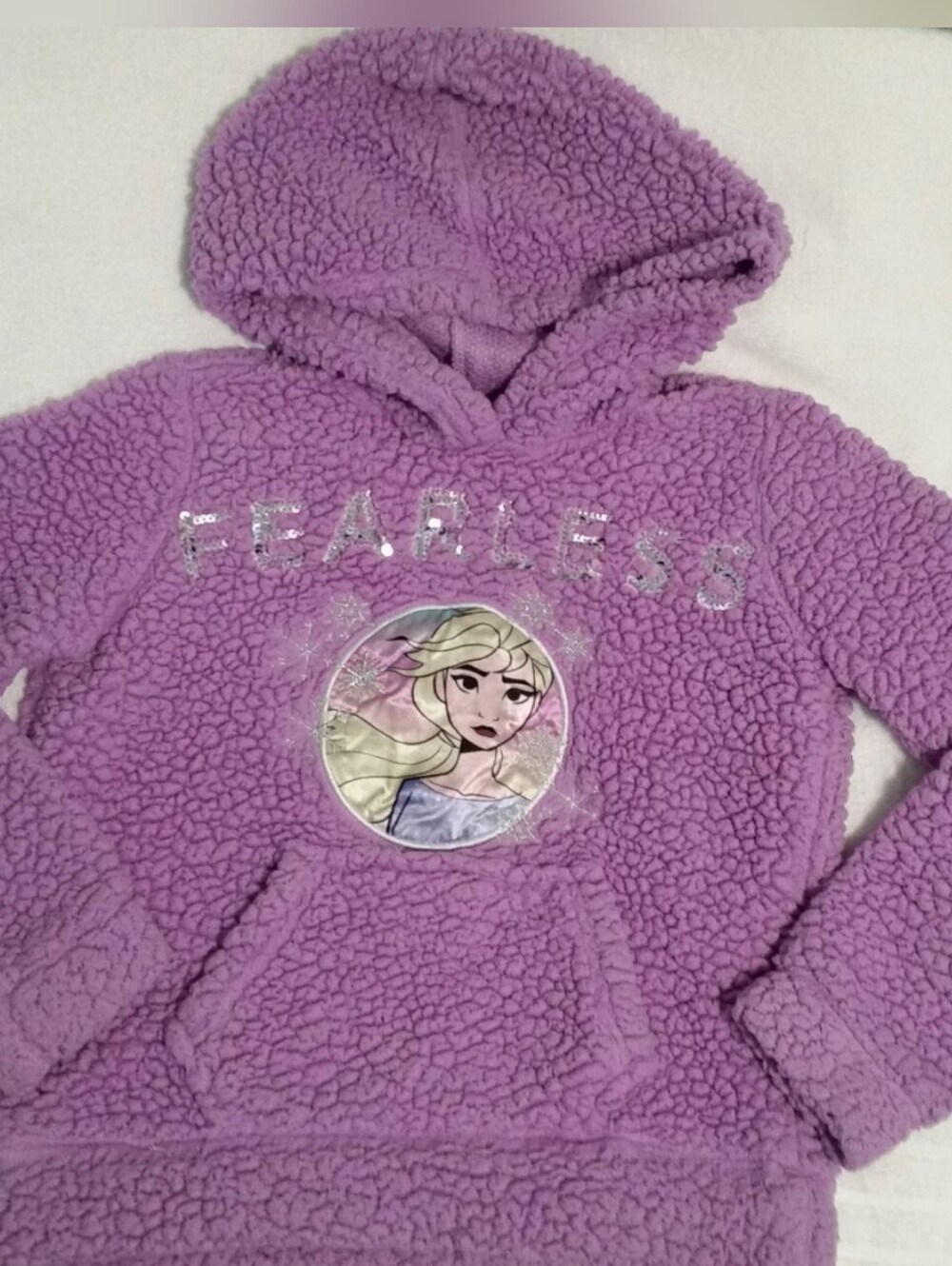 Disney Frozen 2 Lavender Purple Sherpa Hoodie with Elsa 'Fearless' Graphic